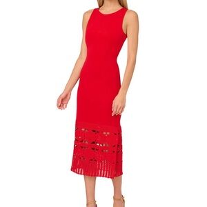 Adrianna Papell Red Midi Dress with Lace Detail